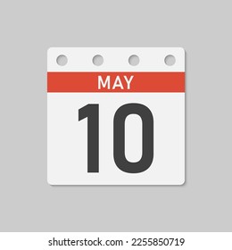 Minimal icon page calendar - 10 May. Vector illustration day of the month. 10th day of month Sunday, Monday, Tuesday, Wednesday, Thursday, Friday, Saturday. Template for anniversary, reminder, plan