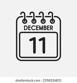 Minimal icon page calendar - 11 December. Vector illustration day of the month. 11th day of month Sunday, Monday, Tuesday, Wednesday, Thursday, Friday, Saturday. Template anniversary, reminder, plan