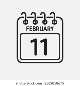 Minimal icon page calendar - 11 February. Vector illustration day of month. 11th day of month Sunday, Monday, Tuesday, Wednesday, Thursday, Friday, Saturday. Template for anniversary, reminder, plan