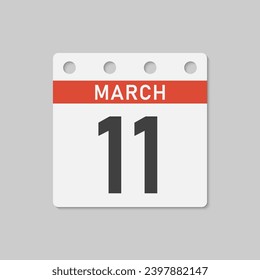 Minimal icon page calendar - 11 March. Vector illustration day of month. 11th day of month Sunday, Monday, Tuesday, Wednesday, Thursday, Friday, Saturday. Template for anniversary, reminder, plan