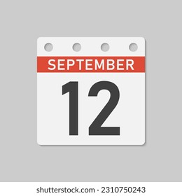 Minimal icon page calendar - 12 September. Vector illustration day of month. 12th day of month Sunday, Monday, Tuesday, Wednesday, Thursday, Friday, Saturday. Template for anniversary, reminder, plan