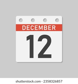 Minimal icon page calendar - 12 December. Vector illustration day of the month. 12th day of month Sunday, Monday, Tuesday, Wednesday, Thursday, Friday, Saturday. Template anniversary, reminder, pl