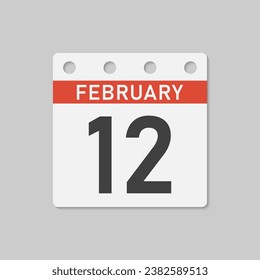 Minimal icon page calendar - 12 February. Vector illustration day of month. 12th day of month Sunday, Monday, Tuesday, Wednesday, Thursday, Friday, Saturday. Template for anniversary, reminder, plan
