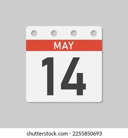 Minimal icon page calendar - 14 May. Vector illustration day of the month. 14th day of month Sunday, Monday, Tuesday, Wednesday, Thursday, Friday, Saturday. Template for anniversary, reminder, plan