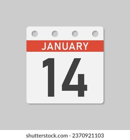 Minimal icon page calendar - 14 January. Vector illustration day of month. 14th day of month Sunday, Monday, Tuesday, Wednesday, Thursday, Friday, Saturday. Template for anniversary, reminder, plan