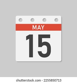 Minimal icon page calendar - 15 May. Vector illustration day of the month. 15th day of month Sunday, Monday, Tuesday, Wednesday, Thursday, Friday, Saturday. Template for anniversary, reminder, plan
