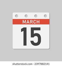 Minimal icon page calendar - 15 March. Vector illustration day of month. 15th day of month Sunday, Monday, Tuesday, Wednesday, Thursday, Friday, Saturday. Template for anniversary, reminder, plan