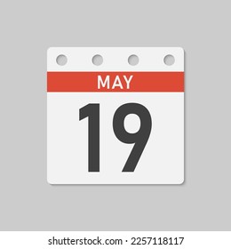 Minimal icon page calendar - 19 May. Vector illustration day of the month. 19th day of month Sunday, Monday, Tuesday, Wednesday, Thursday, Friday, Saturday. Template for anniversary, reminder, plan