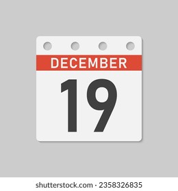 Minimal icon page calendar - 19 December. Vector illustration day of the month. 19th day of month Sunday, Monday, Tuesday, Wednesday, Thursday, Friday, Saturday. Template anniversary, reminder, plan