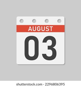 Minimal icon page calendar - 2 August. Vector illustration day of the month. 2th day of month Sunday, Monday, Tuesday, Wednesday, Thursday, Friday, Saturday. Template for anniversary, reminder, plan