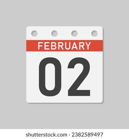 Minimal icon page calendar - 2 February. Vector illustration day of the month. 2th day of month Sunday, Monday, Tuesday, Wednesday, Thursday, Friday, Saturday. Template for anniversary, reminder, plan