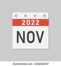 Minimal icon page calendar - 2022 November. Vector illustration symbol month of the year. Template pictogram for anniversary, celebrate, reminder, plan