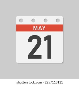 Minimal icon page calendar - 21 May. Vector illustration day of the month. 21th day of month Sunday, Monday, Tuesday, Wednesday, Thursday, Friday, Saturday. Template for anniversary, reminder, plan