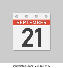 Minimal icon page calendar - 21 September. Vector illustration day of month. 21th day of month Sunday, Monday, Tuesday, Wednesday, Thursday, Friday, Saturday. Template for anniversary, reminder, plan