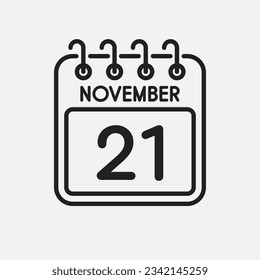 Minimale Icon Seite Kalender - 21. November. Vektorgrafik Tag des Monats. 21. Tag des Monats Sonntag, Montag, Dienstag, Mittwoch, Donnerstag, Freitag, Samstag. Vorlage für Jubiläum, Erinnerung, Plan