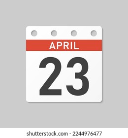 Minimal icon page calendar - 23 April. Vector illustration day of the month. 23th day of month Sunday, Monday, Tuesday, Wednesday, Thursday, Friday, Saturday. Template for anniversary, reminder, plan