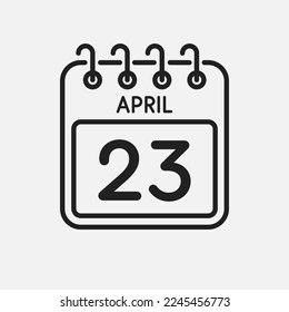 Minimal icon page calendar - 23 April. Vector illustration day of the month. 23th day of month Sunday, Monday, Tuesday, Wednesday, Thursday, Friday, Saturday. Template for anniversary, reminder, plan