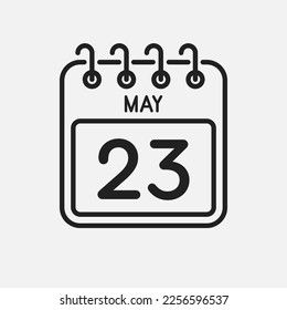 Minimal icon page calendar - 23 May. Vector illustration day of the month. 23th day of month Sunday, Monday, Tuesday, Wednesday, Thursday, Friday, Saturday. Template for anniversary, reminder, plan