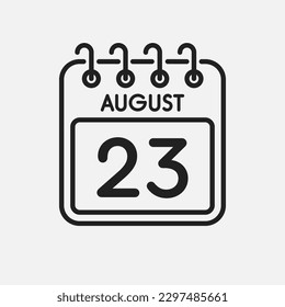Minimal icon page calendar - 23 August. Vector illustration day of the month. 23th day of month Sunday, Monday, Tuesday, Wednesday, Thursday, Friday, Saturday. Template for anniversary, reminder, plan