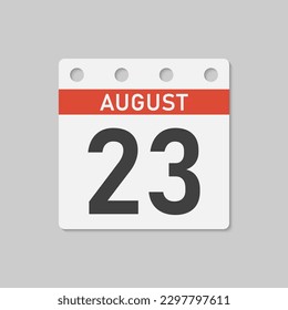 Minimal icon page calendar - 23 August. Vector illustration day of the month. 23th day of month Sunday, Monday, Tuesday, Wednesday, Thursday, Friday, Saturday. Template for anniversary, reminder, plan