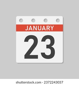 Minimal icon page calendar - 23 January. Vector illustration day of month. 23th day of month Sunday, Monday, Tuesday, Wednesday, Thursday, Friday, Saturday. Template for anniversary, reminder, plan