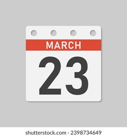 Minimal icon page calendar - 23 March. Vector illustration day of month. 23th day of month Sunday, Monday, Tuesday, Wednesday, Thursday, Friday, Saturday. Template for anniversary, reminder, plan