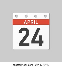 Minimal icon page calendar - 24 April. Vector illustration day of the month. 24th day of month Sunday, Monday, Tuesday, Wednesday, Thursday, Friday, Saturday. Template for anniversary, reminder, plan