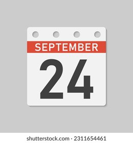 Minimal icon page calendar - 24 September. Vector illustration day of month. 24th day of month Sunday, Monday, Tuesday, Wednesday, Thursday, Friday, Saturday. Template for anniversary, reminder, plan