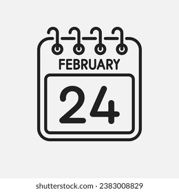 Minimal icon page calendar - 24 February. Vector illustration day of month. 24th day of month Sunday, Monday, Tuesday, Wednesday, Thursday, Friday, Saturday. Template for anniversary, reminder, plan