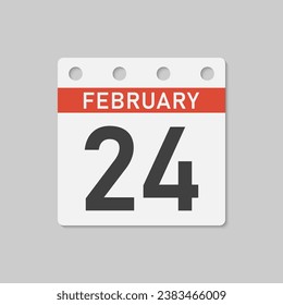 Minimal icon page calendar - 24 February. Vector illustration day of month. 24th day of month Sunday, Monday, Tuesday, Wednesday, Thursday, Friday, Saturday. Template for anniversary, reminder, plan