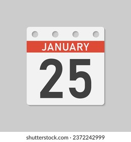 Minimal icon page calendar - 25 January. Vector illustration day of month. 25th day of month Sunday, Monday, Tuesday, Wednesday, Thursday, Friday, Saturday. Template for anniversary, reminder, plan