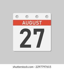 Minimal icon page calendar - 27 August. Vector illustration day of the month. 27th day of month Sunday, Monday, Tuesday, Wednesday, Thursday, Friday, Saturday. Template for anniversary, reminder, plan svg