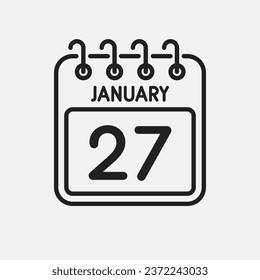 Minimal icon page calendar - 27 January. Vector illustration day of month. 27th day of month Sunday, Monday, Tuesday, Wednesday, Thursday, Friday, Saturday. Template for anniversary, reminder, plan