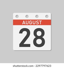 Minimal icon page calendar - 28 August. Vector illustration day of the month. 28th day of month Sunday, Monday, Tuesday, Wednesday, Thursday, Friday, Saturday. Template for anniversary, reminder, plan