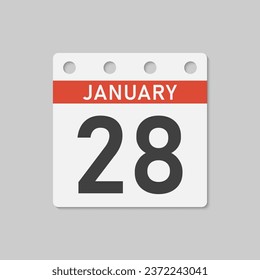 Minimal icon page calendar - 28 January. Vector illustration day of month. 28th day of month Sunday, Monday, Tuesday, Wednesday, Thursday, Friday, Saturday. Template for anniversary, reminder, plan