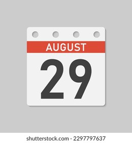 Minimal icon page calendar - 29 August. Vector illustration day of the month. 29th day of month Sunday, Monday, Tuesday, Wednesday, Thursday, Friday, Saturday. Template for anniversary, reminder, plan