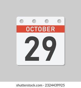 Minimal icon page calendar - 29 October. Vector illustration day of the month. 29th day of month Sunday, Monday, Tuesday, Wednesday, Thursday, Friday, Saturday. Template for anniversary, reminder plan