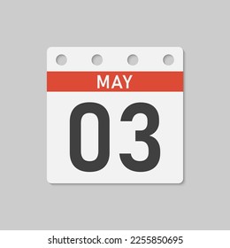 Minimal icon page calendar - 3 May. Vector illustration day of the month. 3th day of month Sunday, Monday, Tuesday, Wednesday, Thursday, Friday, Saturday. Template for anniversary, reminder, plan