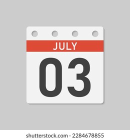 Minimal icon page calendar - 3 July. Vector illustration day of the month. 3th day of month Sunday, Monday, Tuesday, Wednesday, Thursday, Friday, Saturday. Template for anniversary, reminder, plan