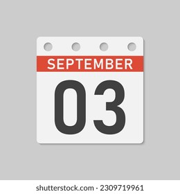 Minimal icon page calendar - 3 September. Vector illustration day of month. 3th day of month Sunday, Monday, Tuesday, Wednesday, Thursday, Friday, Saturday. Template for anniversary, reminder, plan