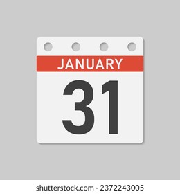 Minimal icon page calendar - 31 January. Vector illustration day of month. 31th day of month Sunday, Monday, Tuesday, Wednesday, Thursday, Friday, Saturday. Template for anniversary, reminder, plan