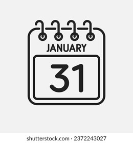 Minimal icon page calendar - 31 January. Vector illustration day of month. 31th day of month Sunday, Monday, Tuesday, Wednesday, Thursday, Friday, Saturday. Template for anniversary, reminder, plan