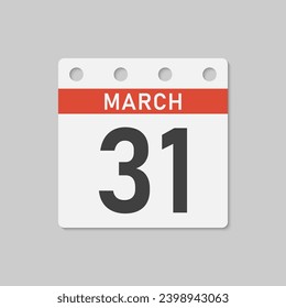 Minimal icon page calendar - 31 March. Vector illustration day of month. 31th day of month Sunday, Monday, Tuesday, Wednesday, Thursday, Friday, Saturday. Template for anniversary, reminder, plan