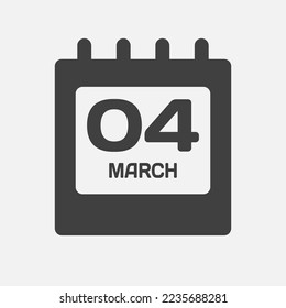 Minimal icon page calendar - 4 March. Vector illustration day of the month. 4th day of month Sunday, Monday, Tuesday, Wednesday, Thursday, Friday, Saturday. Template for anniversary, reminder, plan