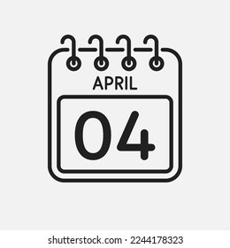 Minimal icon page calendar - 4 April. Vector illustration day of the month. 4th day of month Sunday, Monday, Tuesday, Wednesday, Thursday, Friday, Saturday. Template for anniversary, reminder, plan