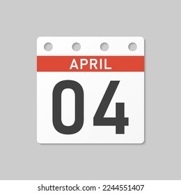 Minimal icon page calendar - 4 April. Vector illustration day of the month. 4th day of month Sunday, Monday, Tuesday, Wednesday, Thursday, Friday, Saturday. Template for anniversary, reminder, plan