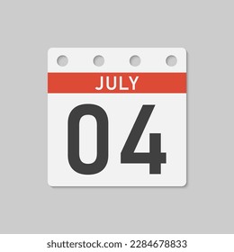 Minimal icon page calendar - 4 July. Vector illustration day of the month. 4th day of month Sunday, Monday, Tuesday, Wednesday, Thursday, Friday, Saturday. Template for anniversary, reminder, plan