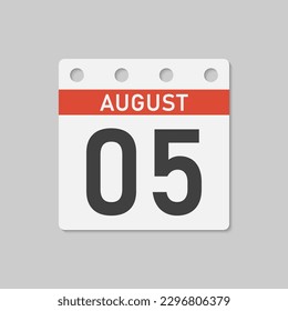 Minimal icon page calendar - 4 August. Vector illustration day of the month. 4th day of month Sunday, Monday, Tuesday, Wednesday, Thursday, Friday, Saturday. Template for anniversary, reminder, plan