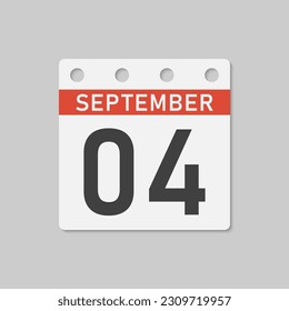 Minimal icon page calendar - 4 September. Vector illustration day of month. 4th day of month Sunday, Monday, Tuesday, Wednesday, Thursday, Friday, Saturday. Template for anniversary, reminder, plan