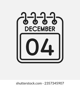 Minimal icon page calendar - 4 December. Vector illustration day of the month. 4th day of month Sunday, Monday, Tuesday, Wednesday, Thursday, Friday, Saturday. Template for anniversary, reminder, plan